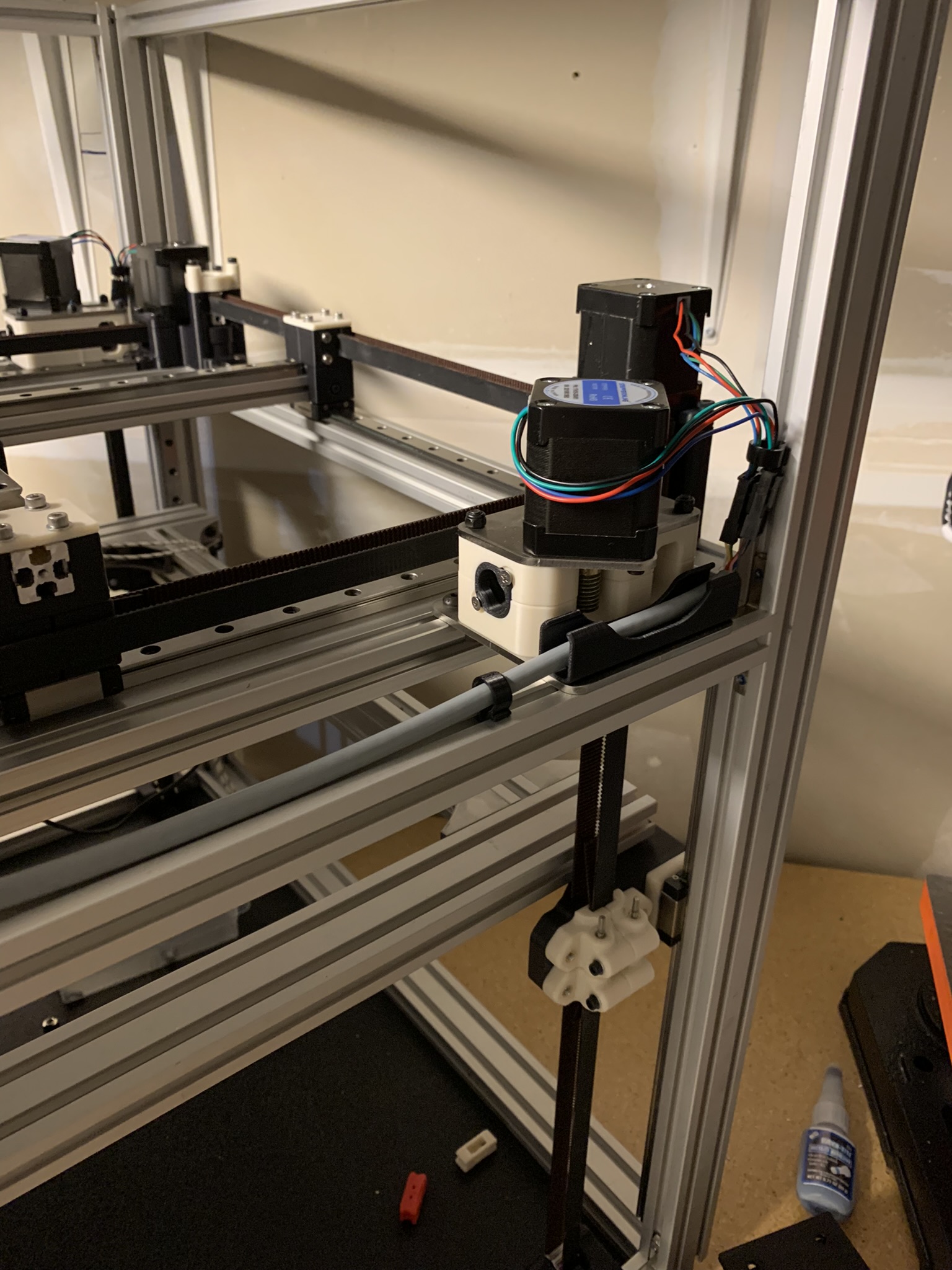 X and Z motor wires connected to extrusion using printed clips